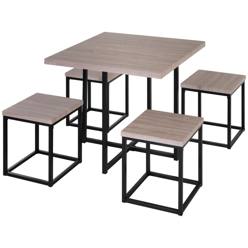 HOMCOM 5 Piece Dining Table Set, Square Kitchen Table Set With Stools for Small Space, Breakfast Nook, Natural Wood
