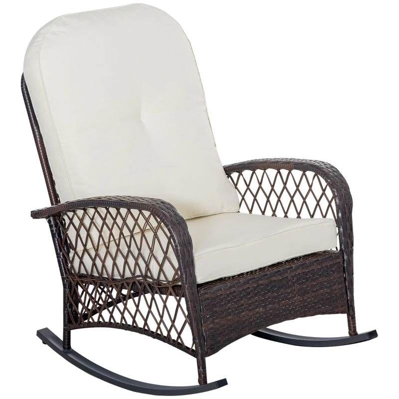 Outsunny Outdoor PE Rattan Wicker Recliner Rocker Chair w/ Soft Cushion for Garden