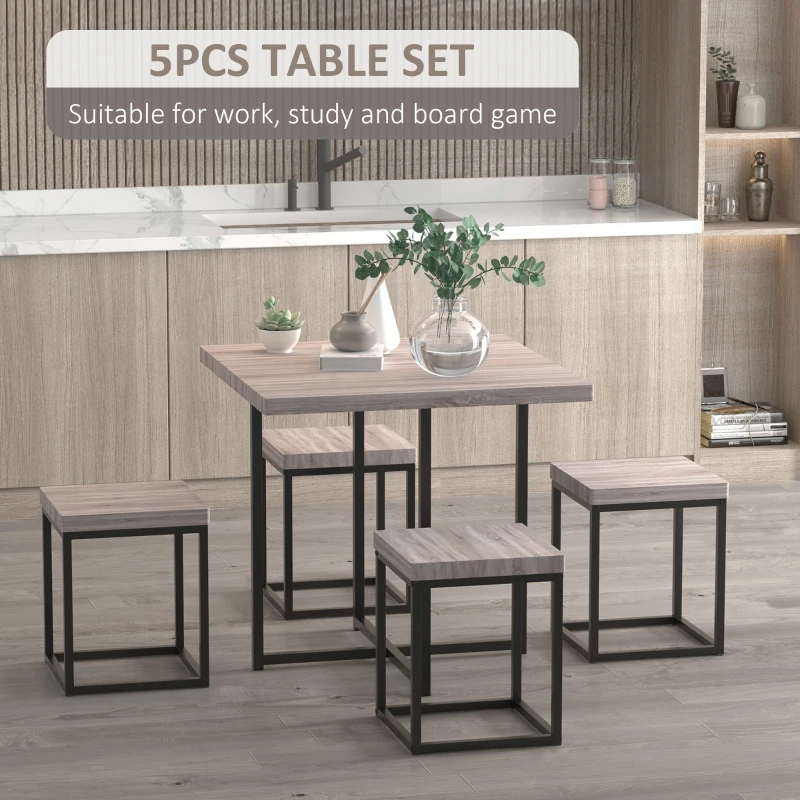 HOMCOM 5 Piece Dining Table Set, Square Kitchen Table Set With Stools for Small Space, Breakfast Nook, Natural Wood