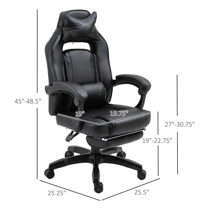 Vinsetto Gaming Office Chair with Footrest High Back Racing Chair PU Leather Executive Swivel Chair with Headrest and Lumbar Support, Black