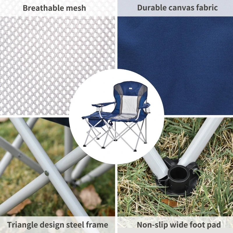Outsunny Folding Camping Chair with Portable Insulation Table Bag, Two Cup Holders for Beach, Ice Fishing and Picnic, Navy Blue