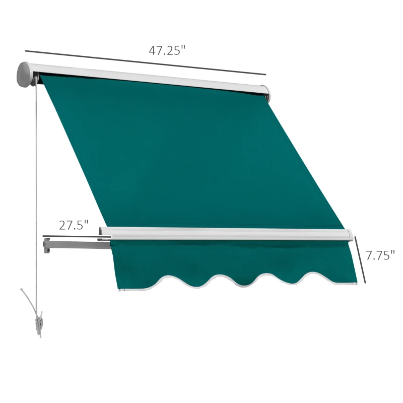 Outsunny 4' Arm Manual Retractable Sun Shade Patio Window Awning with Large Shade Area & Smooth Opening Crank, Green