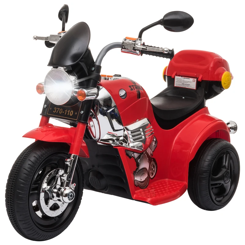 Aosom Kids Electric Motorcycle Ride On Toy 6V Battery Powered Electric Trike Toys with Light Music MP3 Storage Box Red