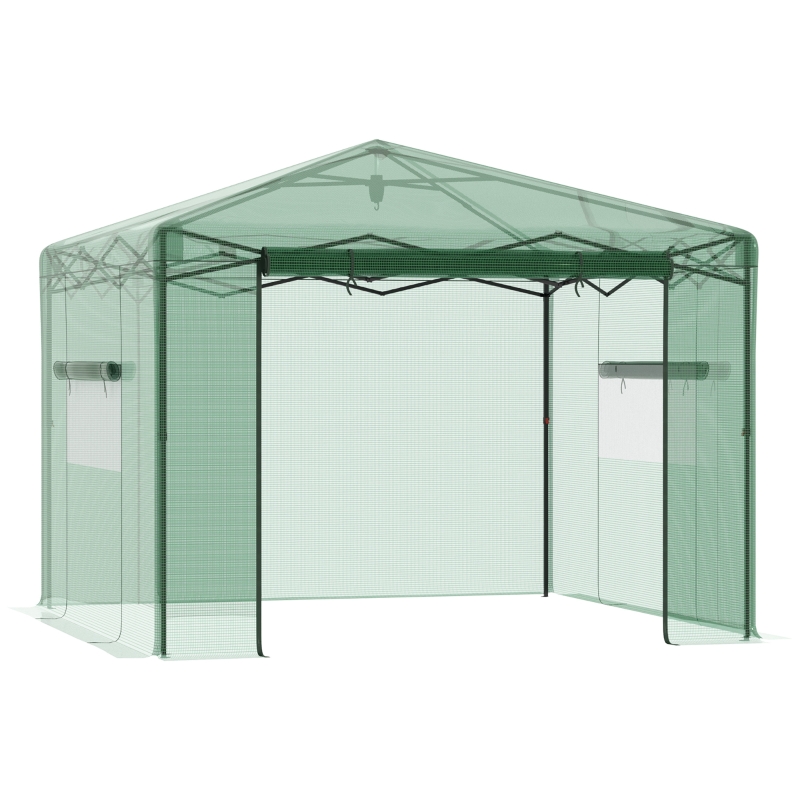 Outsunny 10' x 10' x 8' Portable Pop-up Walk-in Greenhouse with Roll-up Door & 2 Windows for Growing Flowers, Herbs, Vegetables