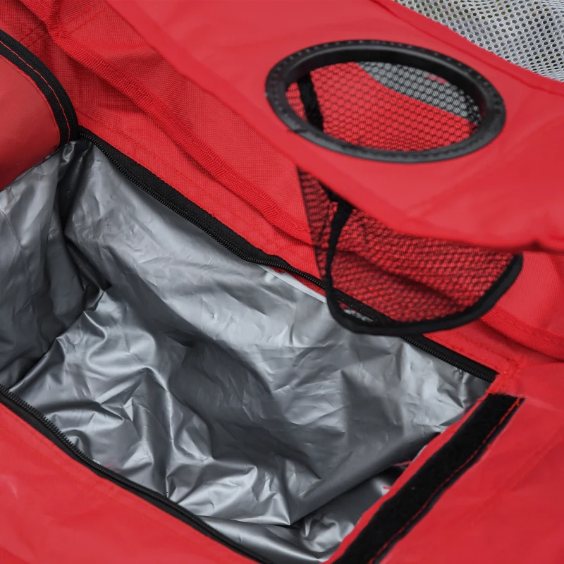 Outsunny Folding Camping Chair with Portable Insulation Table Bag, Two Cup Holders for Beach, Ice Fishing and Picnic, Red