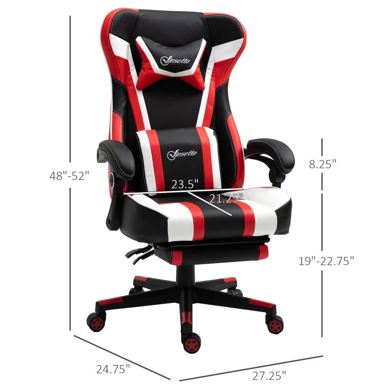 Vinsetto Racing Gaming Chair with Vibration Massage Lumbar Support Pillow, High Back Computer Chair with Footrest, Adjustable Height, Red