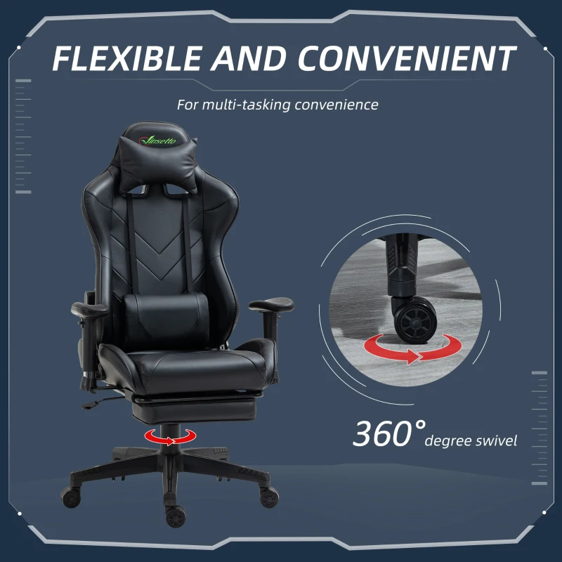 Vinsetto Gaming Chair 2D Arm Lumbar Support Swivel Office Computer Recliner Racing Gamer Desk Chair with Footrest Headrest for Home Black