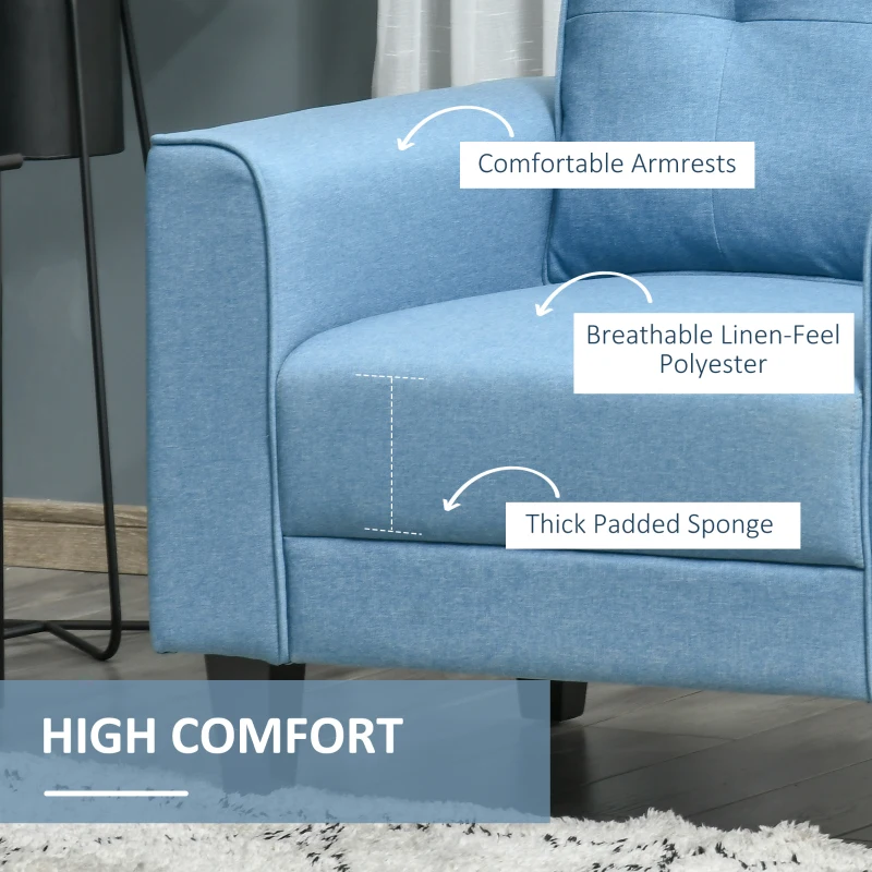 HOMCOM Button Tufted Armchair Modern Single Sofa Chair Upholstered Accent Chair with Rubber Wood Legs and Thick Padding Mid-Back for Living Room and Bedroom, Light Blue