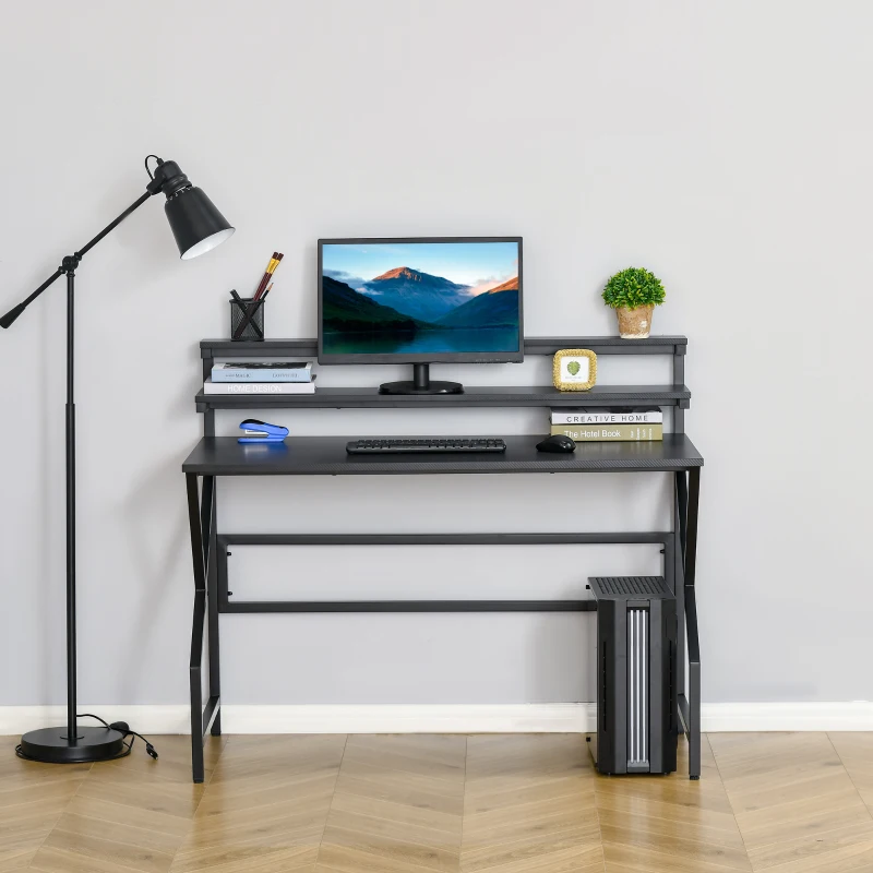 HOMCOM Modern Computer Desk, 47" Writing Desk with Elevate Shelves for Home Office, Black
