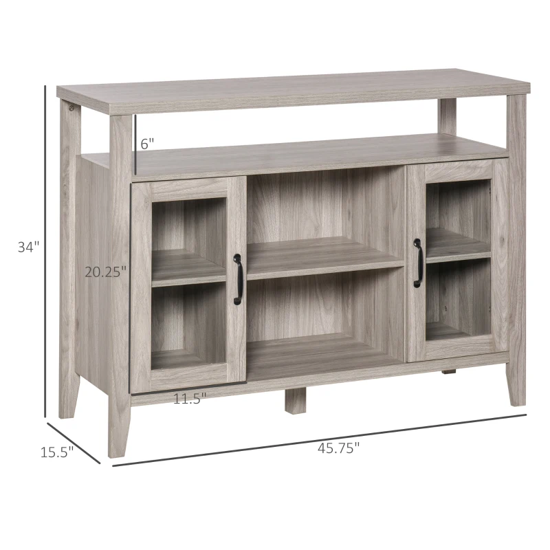 HOMCOM Rustic Style Sideboard Serving Buffet Storage Cabinet Cupboard with Glass Doors and Adjustable Shelves for Kitchen & Dining Area, Grey