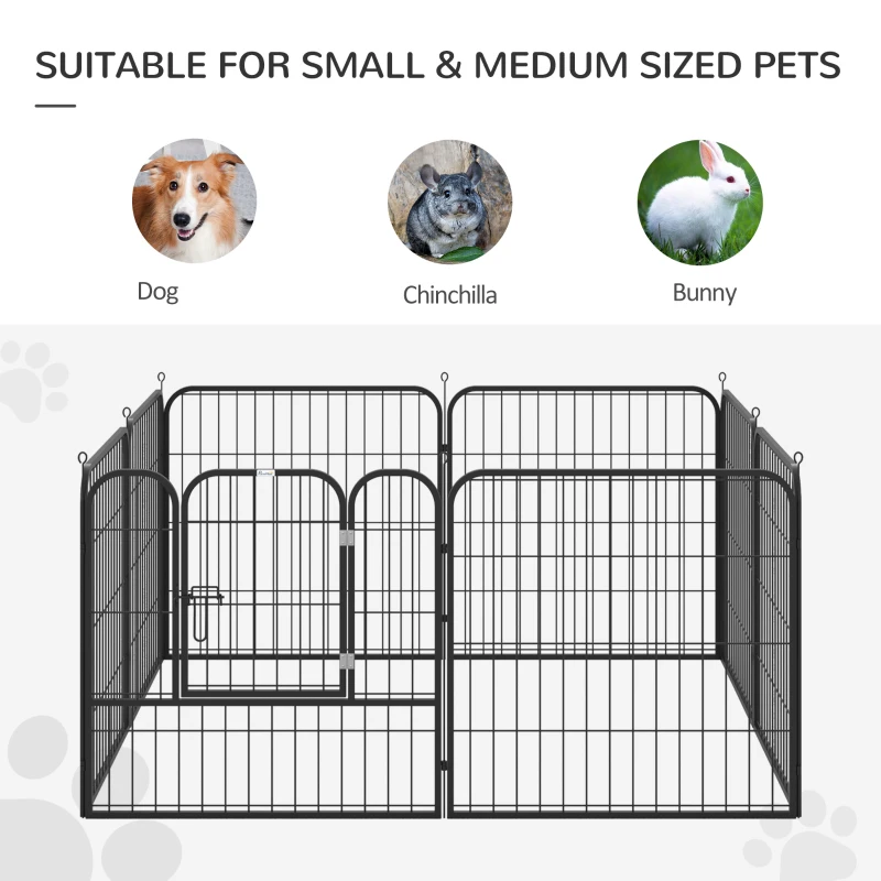 PawHut 8 Panel Pet Playpen Play Yard Fence Home DIY Heavy-Duty Metal Foldable Indoor Outdoor For Small Dogs, Black