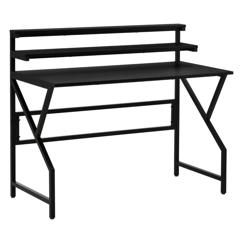 HOMCOM Modern Computer Desk, 47" Writing Desk with Elevate Shelves for Home Office, Black