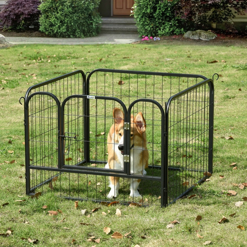 PawHut Metal Pet Playpen Puppy Dog Exercise Fence Pen with Gate Door Indoor Outdoor for Small Animal Rabbit, 32.25"x32.25"x23.5"