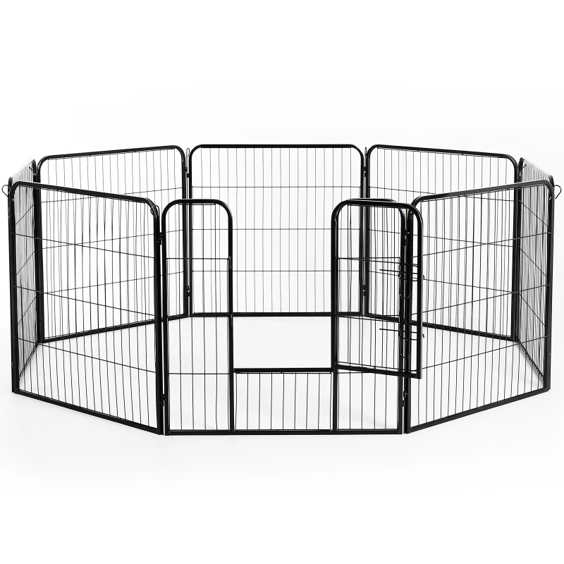 PawHut 8 Panel Pet Playpen Play Yard Fence Home DIY Heavy-Duty Metal Foldable Indoor Outdoor For Small Dogs, Black