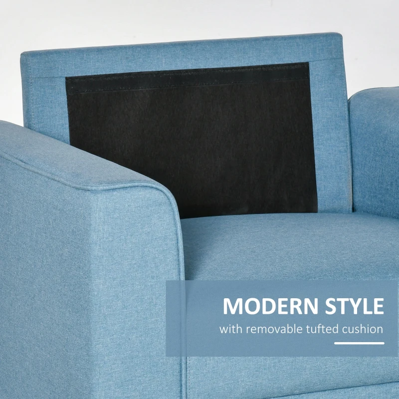 HOMCOM Button Tufted Armchair Modern Single Sofa Chair Upholstered Accent Chair with Rubber Wood Legs and Thick Padding Mid-Back for Living Room and Bedroom, Light Blue