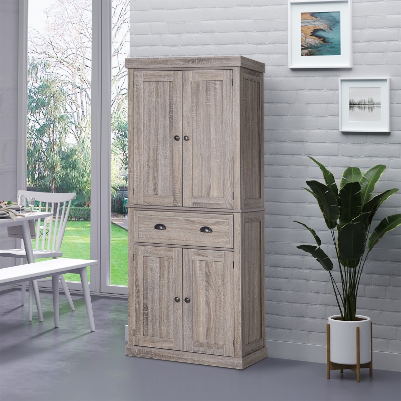 HOMCOM 72.5" H Traditional Freestanding Kitchen Pantry Cabinet Traditional Spacious Storage Closet with 1 Drawer Kitchen Pantry Cupboard Cabinet, Wood Grain