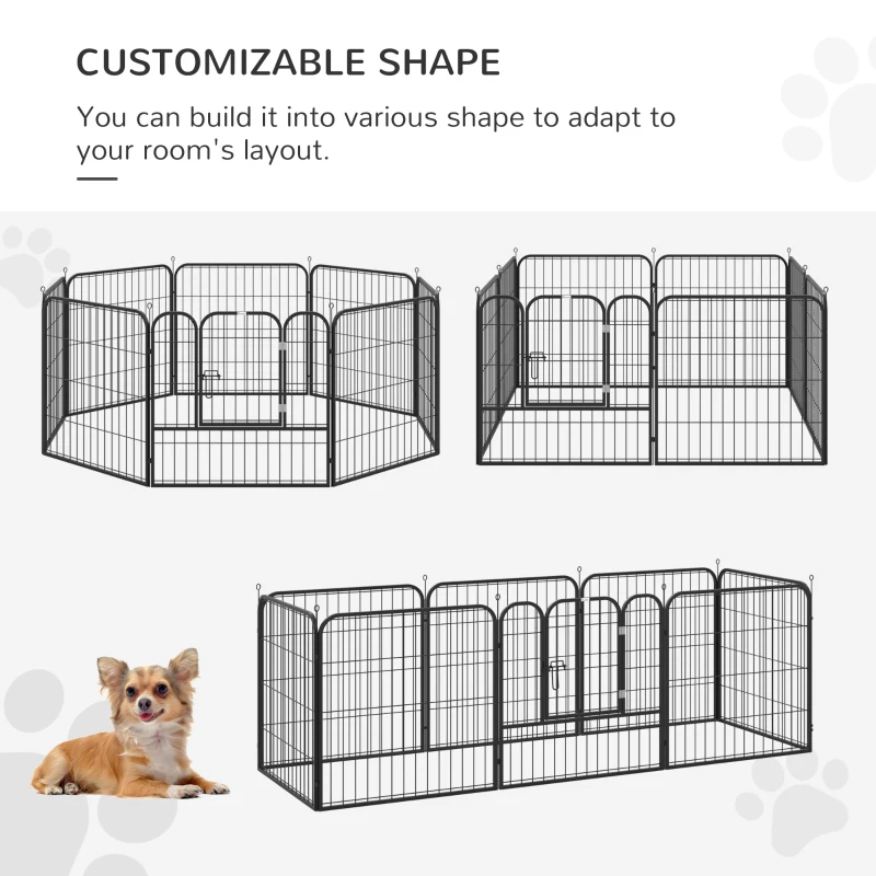 PawHut 8 Panel Pet Playpen Play Yard Fence Home DIY Heavy-Duty Metal Foldable Indoor Outdoor For Small Dogs, Black