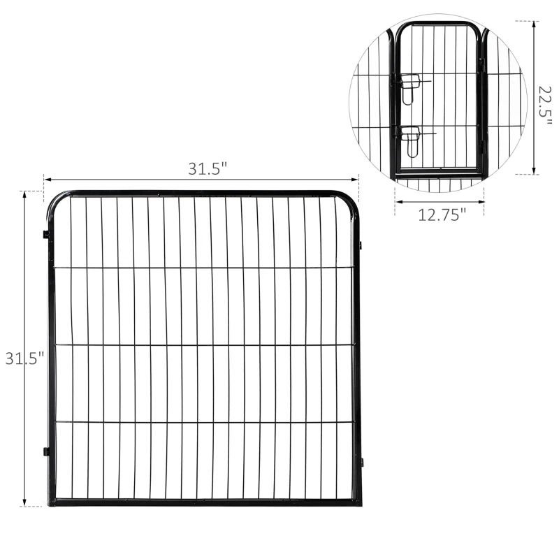 PawHut 8 Panel Pet Playpen Play Yard Fence Home DIY Heavy-Duty Metal Foldable Indoor Outdoor For Small Dogs, Black