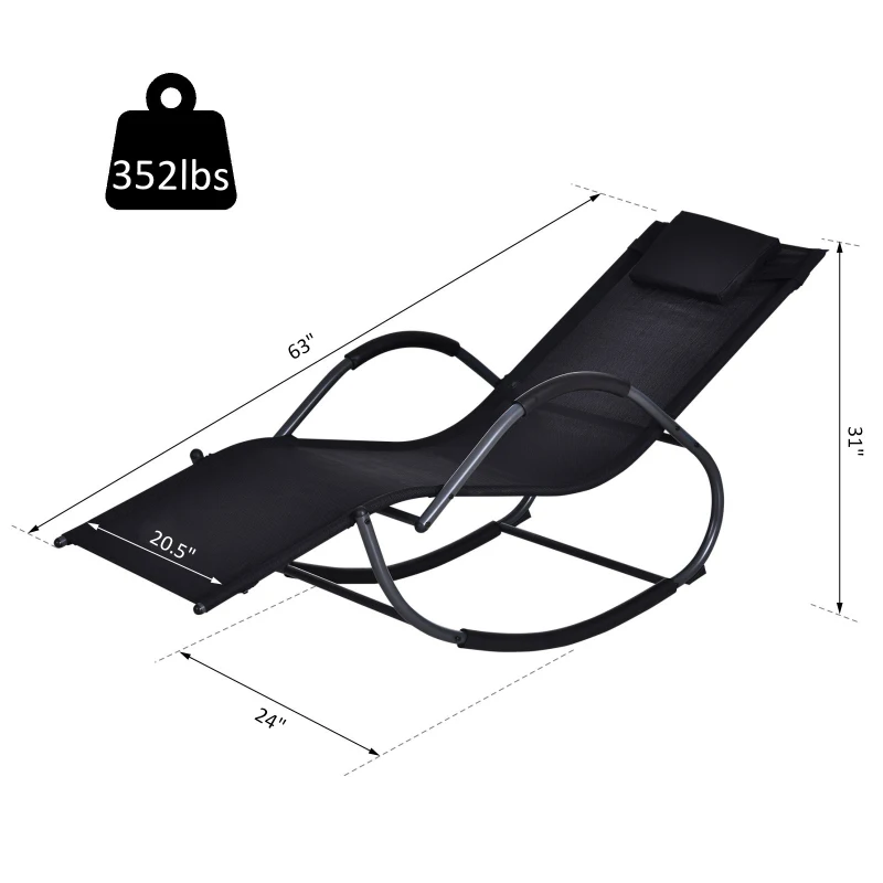 Outsunny Outdoor Rocking Chair, Chaise Lounge Pool Chair for Sun Tanning, Sunbathing Rocker, Armrests & Pillow for Patio, Lawn, Beach, Large, Black
