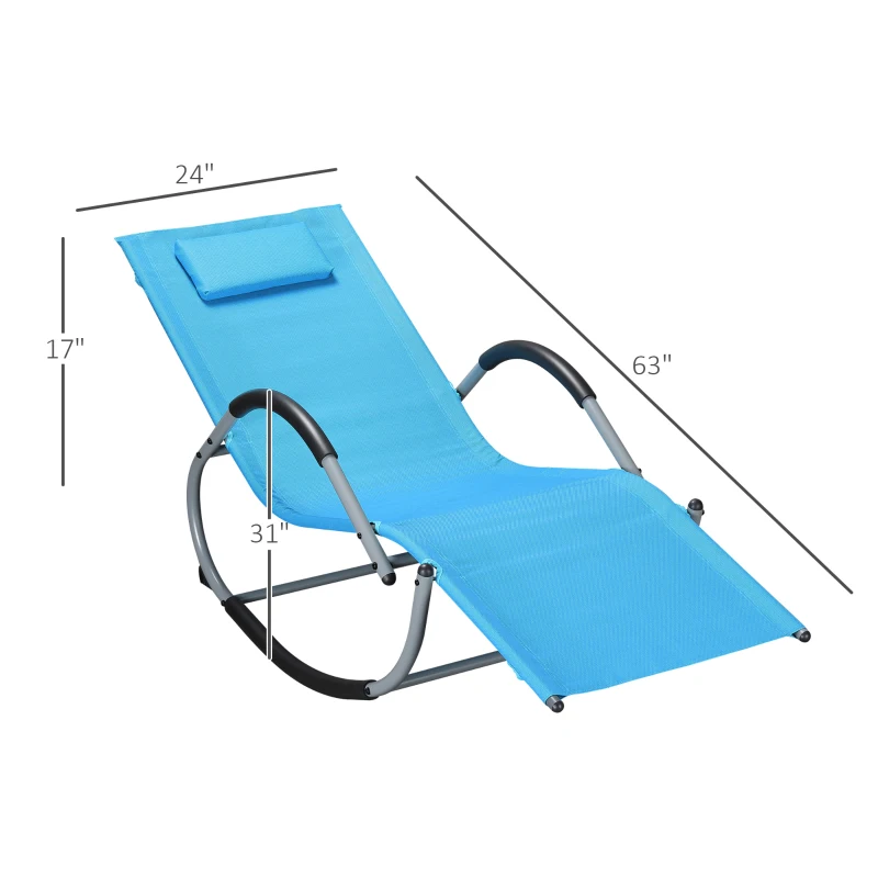 Outsunny Outdoor Rocking Chair, Chaise Lounge Pool Chair for Sun Tanning, Sunbathing Rocker, Armrests & Pillow for Patio, Lawn, Beach, Large, Blue