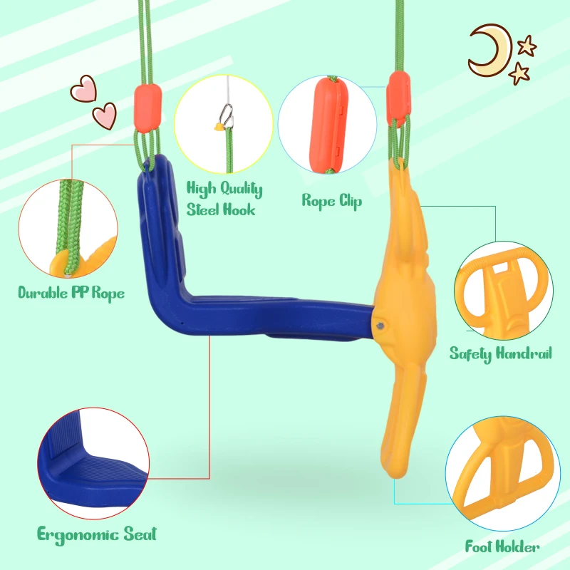 Qaba Kids Swing Set Tree Swing Children Rider Glider with Plastic Hanging for 3+ Years Old Boys and Girls Outdoor Indoor