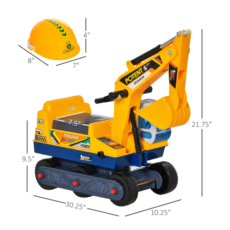 Qaba No Power 80° Rotation Ride on Excavator Digger Multi-functional Toy Construction Yellow