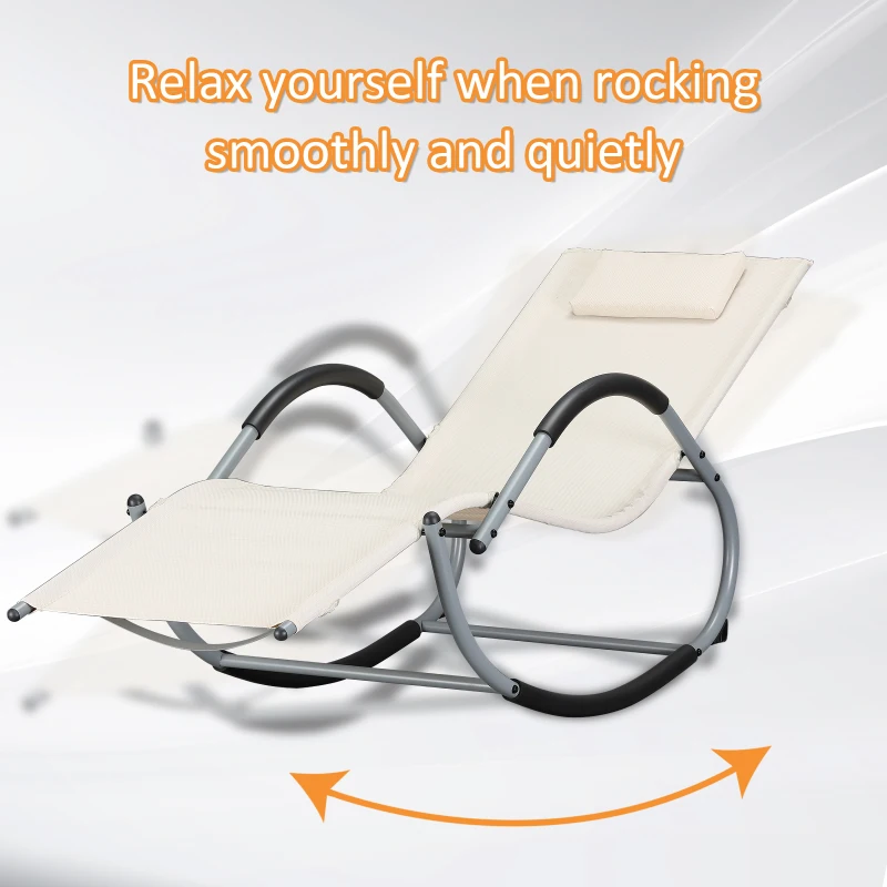 Outsunny Outdoor Rocking Chair, Chaise Lounge Pool Chair for Sun Tanning, Sunbathing Rocker, Armrests & Pillow for Patio, Lawn, Beach, Large, Beige