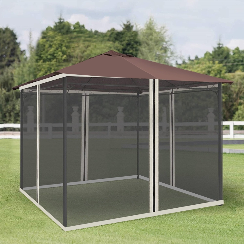 Outsunny Replacement Mosquito Netting for Gazebo 10' x 13' Black Screen Walls for Canopy with Zippers for Parties and Outdoor Activities