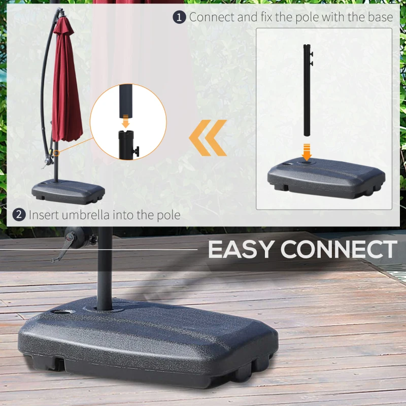 Outsunny Portable Umbrella Base Parasol Stand for Cantilever Umbrella Water Sand Fillable w/ 2 Wheels Black