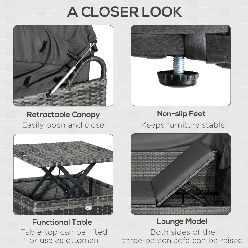 Outsunny 4 Piece Adjustable Canopy Outdoor Rattan Sofa Set Patio Furniture Wicker Sets with Height Adjustable Coffee Table & Cushions