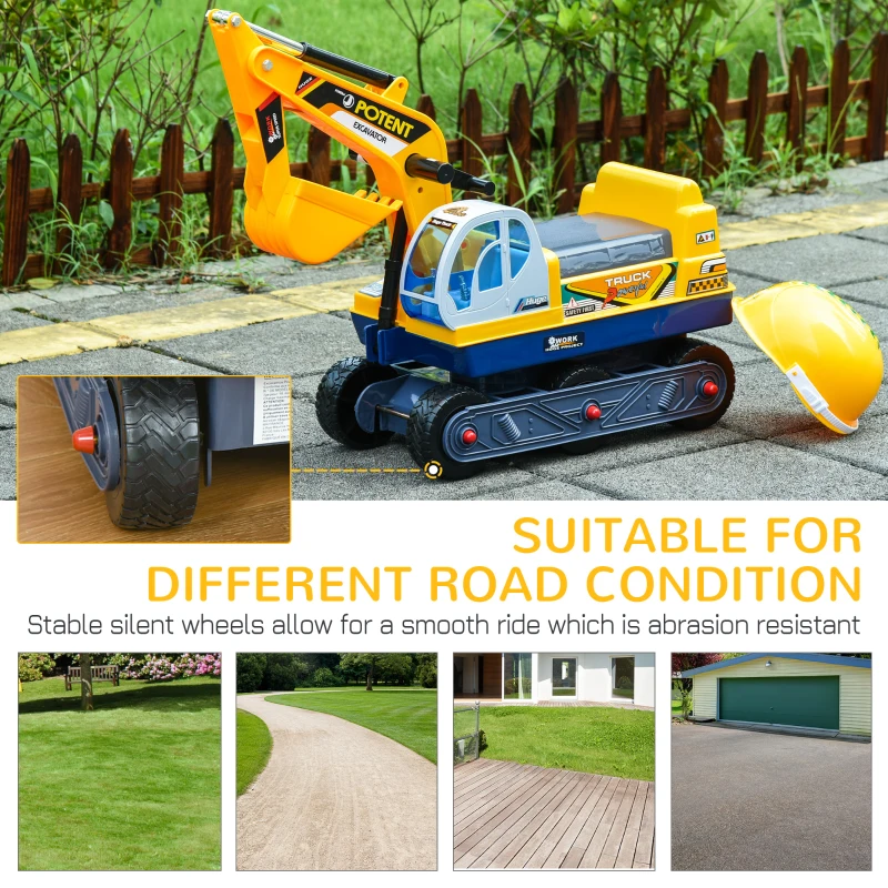 Qaba No Power 80° Rotation Ride on Excavator Digger Multi-functional Toy Construction Yellow