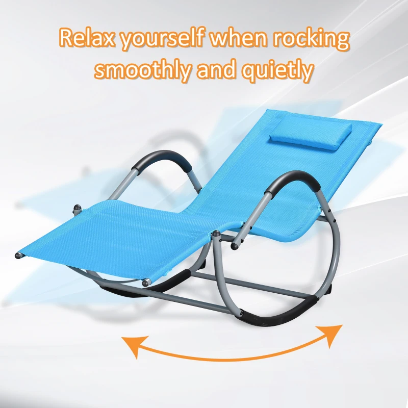 Outsunny Outdoor Rocking Chair, Chaise Lounge Pool Chair for Sun Tanning, Sunbathing Rocker, Armrests & Pillow for Patio, Lawn, Beach, Large, Blue