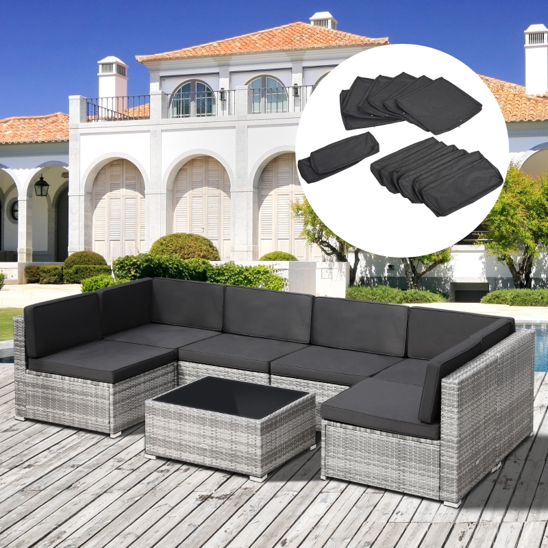Outsunny 14pcs Sofa Cushion Cover Set Outdoor Patio Rattan Sofa Cushion Polyester Cover Replacement No Cushion Padding Included 6 Seat Cushion Cover & 8 Back Cushion Cover, Grey