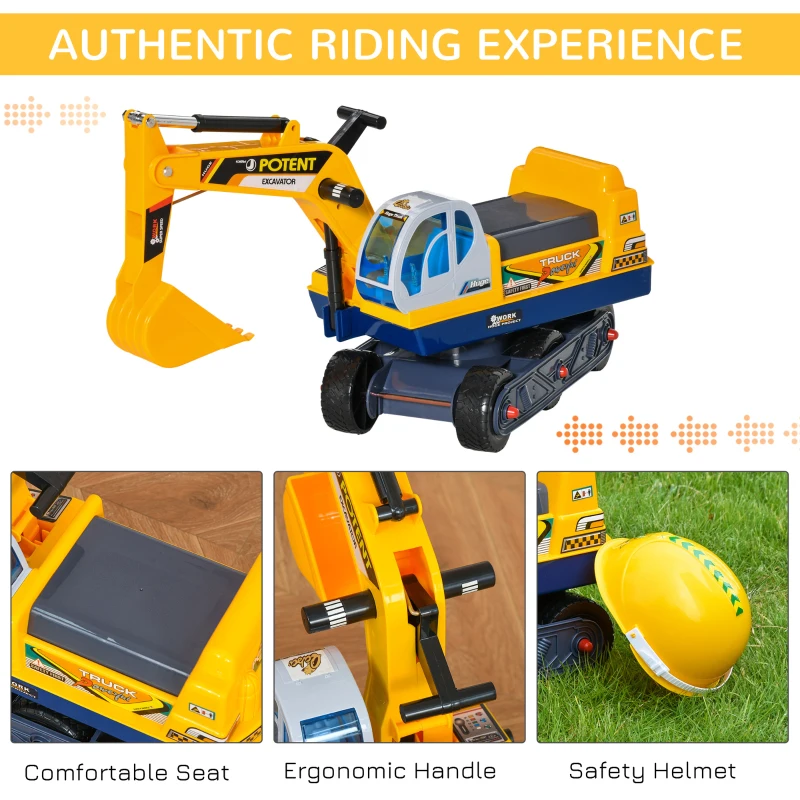 Qaba No Power 80° Rotation Ride on Excavator Digger Multi-functional Toy Construction Yellow
