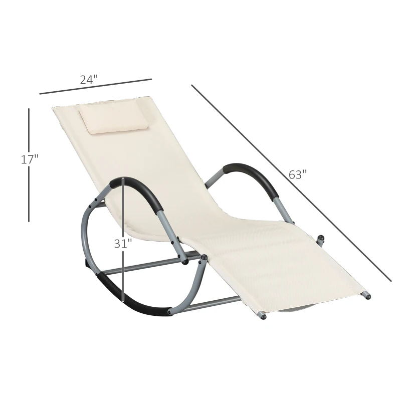 Outsunny Outdoor Rocking Chair, Chaise Lounge Pool Chair for Sun Tanning, Sunbathing Rocker, Armrests & Pillow for Patio, Lawn, Beach, Large, Beige