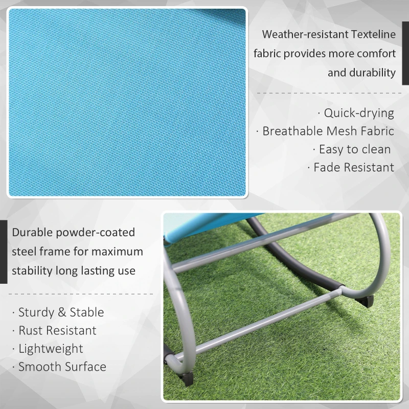 Outsunny Outdoor Rocking Chair, Chaise Lounge Pool Chair for Sun Tanning, Sunbathing Rocker, Armrests & Pillow for Patio, Lawn, Beach, Large, Blue