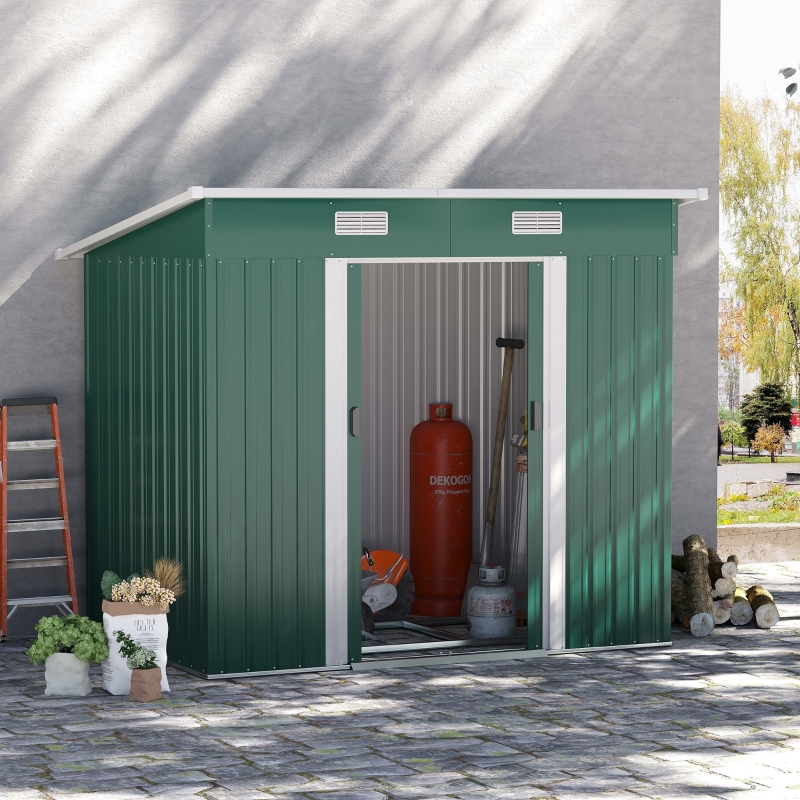 Outsunny 82"x 52" Metal Patio Storage Shed Garden Lockable Shed Tool Utility Storage Unit, Green