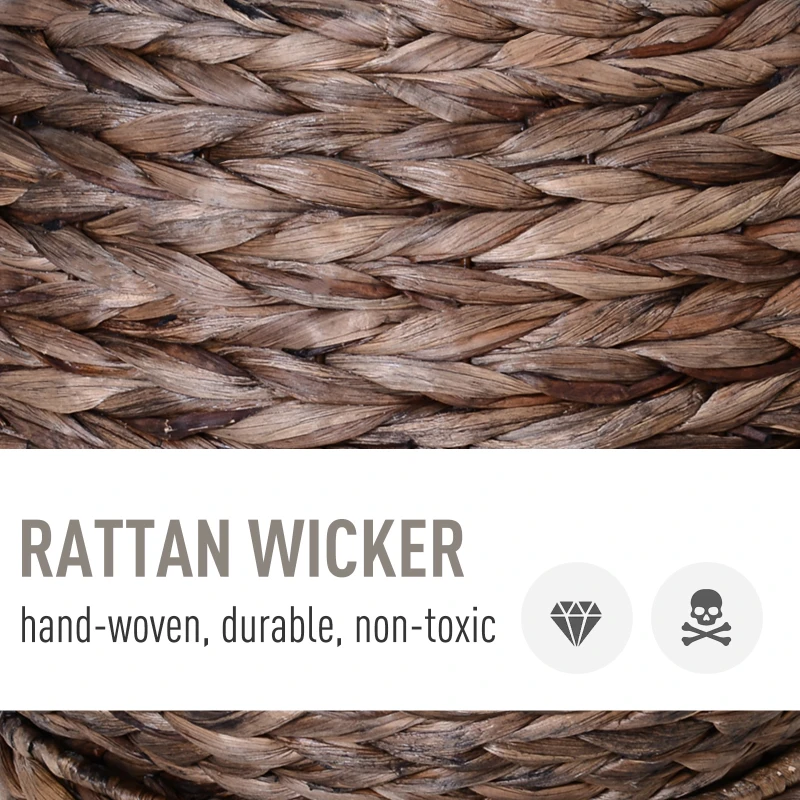 PawHut Handwoven Elevated Cat Bed with Rotating Basket and Soft Cushion, Wicker Cat Egg Chair with Stand, Brown