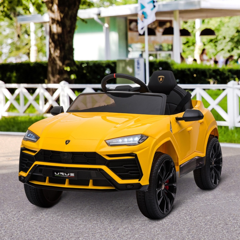 Aosom Compatible 12V Battery-powered Kids Electric Ride On Car Toy with Parental Remote Control Music Lights MP3 Suspension Wheels for 3-6 Years Old, Yellow