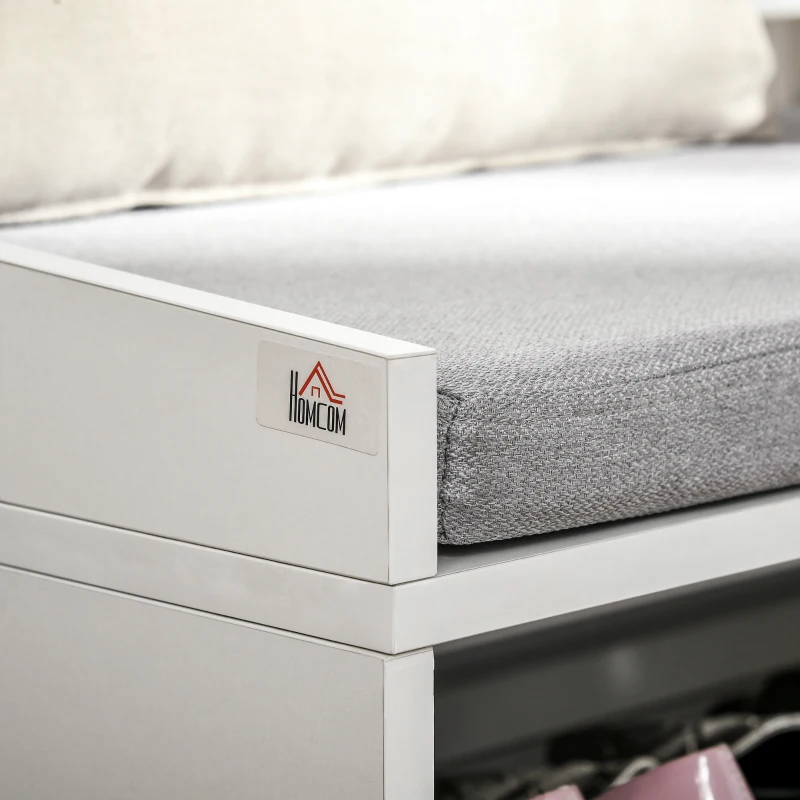 HOMCOM Shoe Bench, Storage Bench with Pull-out Shelves, Seat Cushion for Entryway, Living Room, Bedroom, White