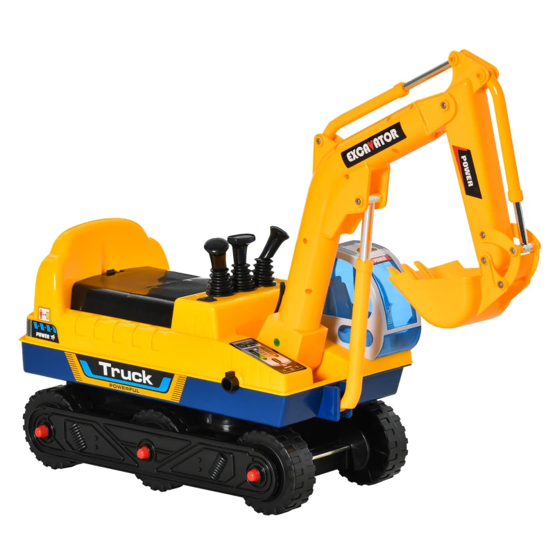 Qaba No Power Construction Ride on Excavator Digger Bulldozer Toy 80° Rotation w/ Electric Controllable Digging Bucket Safety Helmet for Ages 2-3 Years Old Yellow