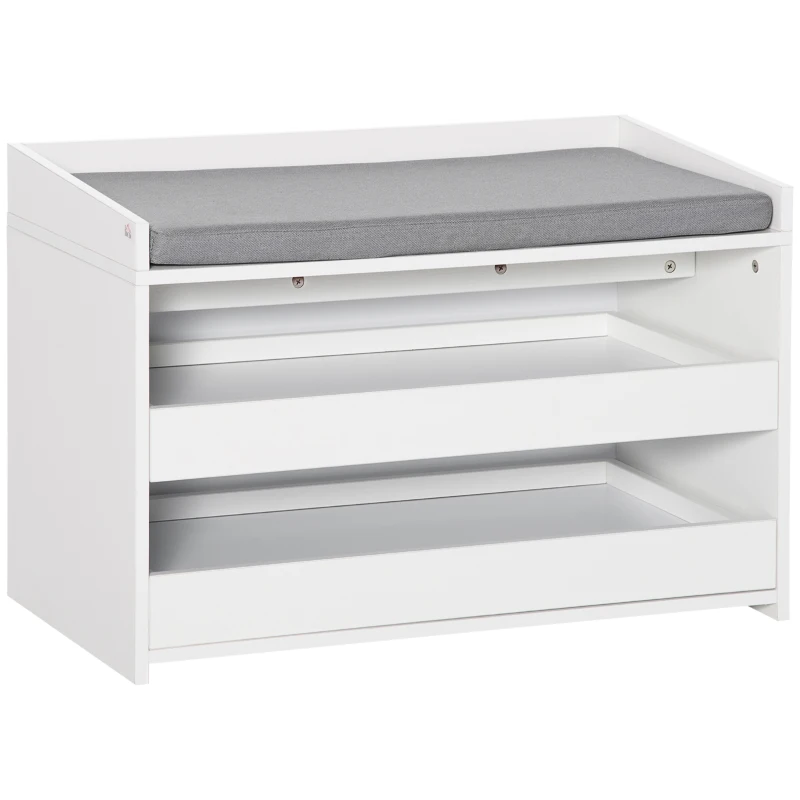 HOMCOM Shoe Bench, Storage Bench with Pull-out Shelves, Seat Cushion for Entryway, Living Room, Bedroom, White