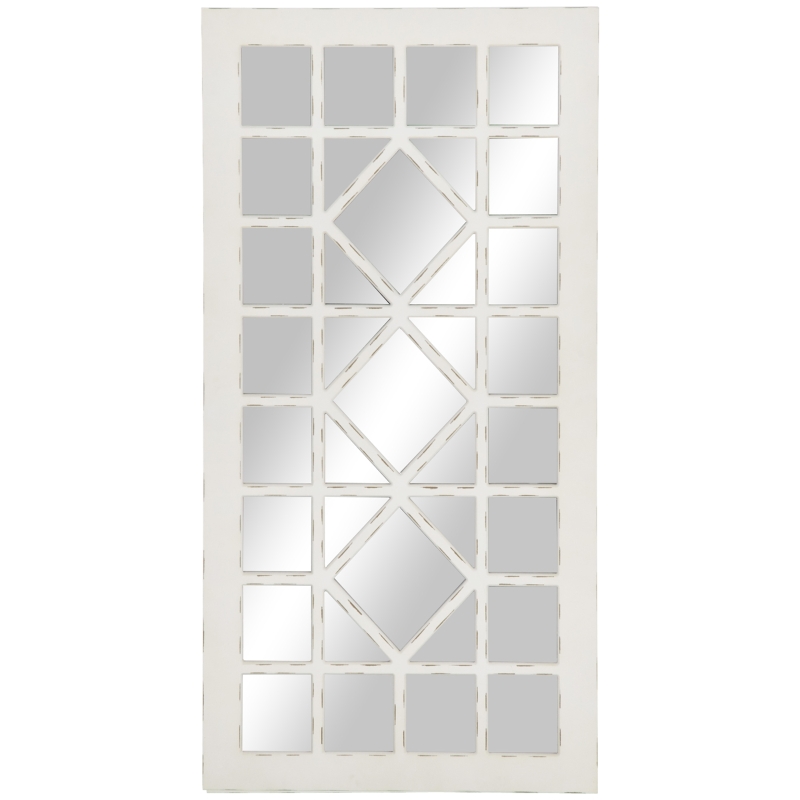 HOMCOM 47" x 24" Farmhouse Wall Mirror, Window Mirror for Wall, Distressed White