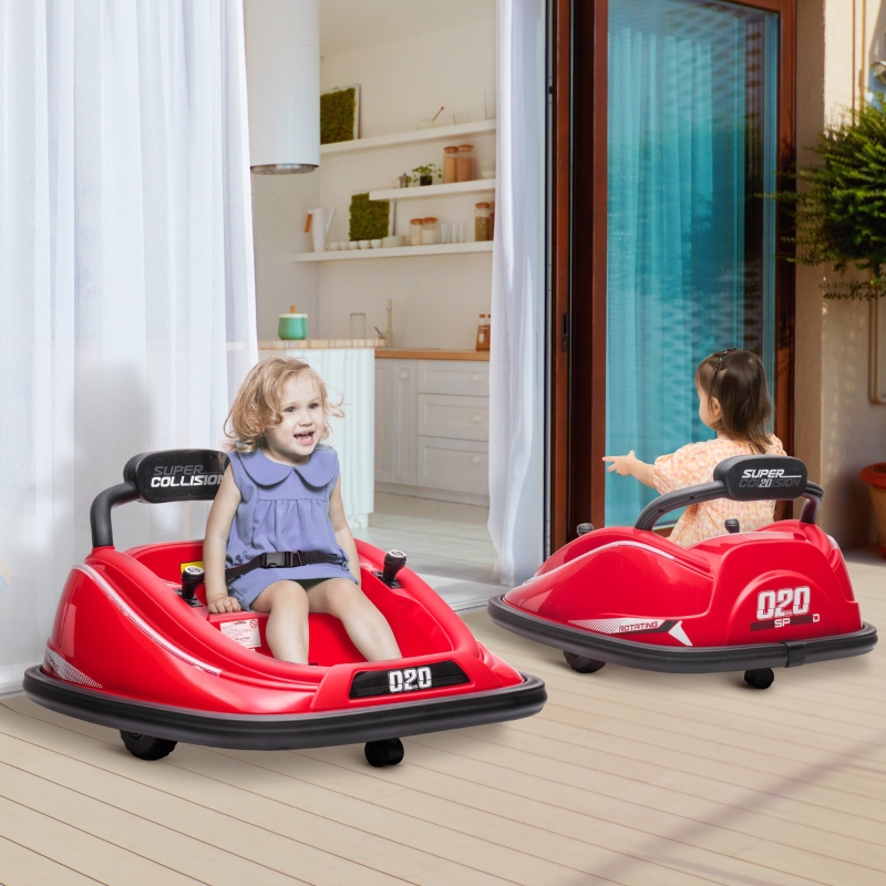 Aosom 12V Kids Bumper Car, 360° Rotation Electric Ride On Car, Twins Motor Battery Powered Toy for Boys and Girls, Red