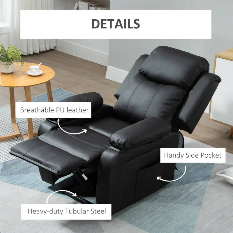 HOMCOM Living Room Power Lift Chair, PU Leather Electric Recliner Sofa Chair for Elderly with Remote Control, 3 Positions, Side Pockets, Extended Footrest, Black