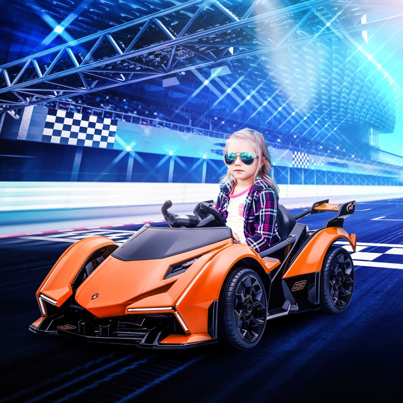 Aosom Kids Ride On Sports Car, 12V Battery Powered Electric Toy w/Parent Remote Control, Bluetooth, Horn, Music & LED Headlights Taillights for 3-6 Years Old, Orange