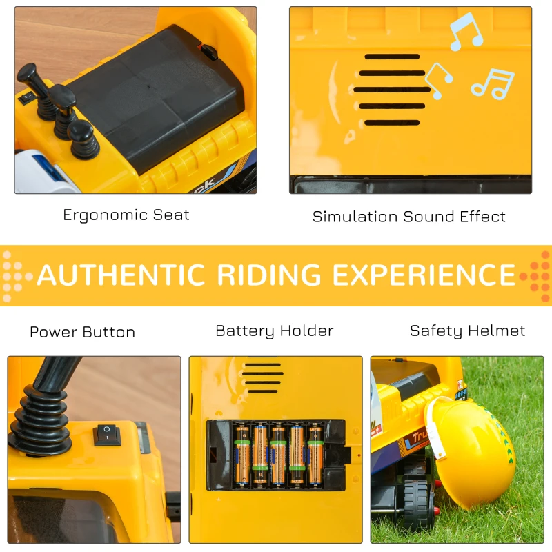 Qaba No Power Construction Ride on Excavator Digger Bulldozer Toy 80° Rotation w/ Electric Controllable Digging Bucket Safety Helmet for Ages 2-3 Years Old Yellow