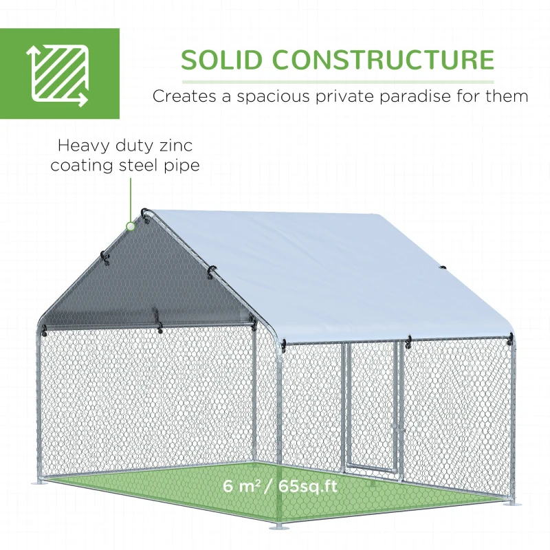 PawHut Large Chicken Coop Metal Chicken Run for Chicken with Waterproof and Anti-UV Cover, Spire Shaped Walk-in Fence Cage Hen House for Outdoor and Yard Farm Use, 1.26" Dia, 9.8' x 6.6' x 6.4'