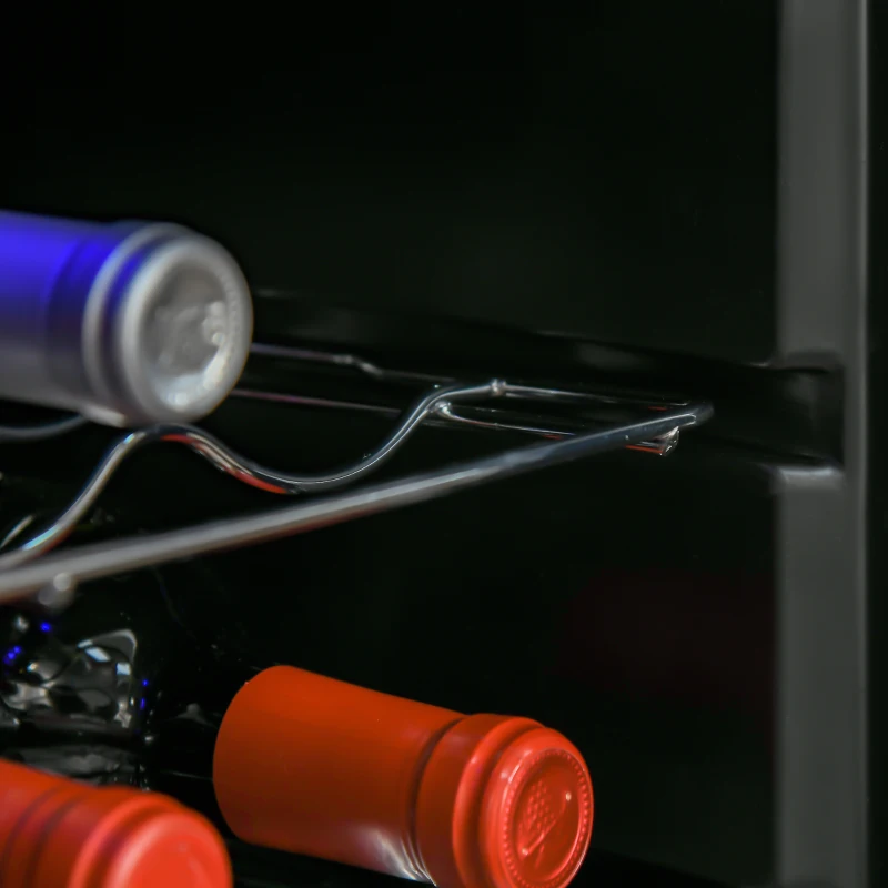 HOMCOM 33 Bottle Wine Cooler, Mini Beverage Fridge, Freestanding Wine Cellar with Digital Temperature Control, 6 Removable Shelves, Glass Door, Alarm Function and LED Lighting, Black