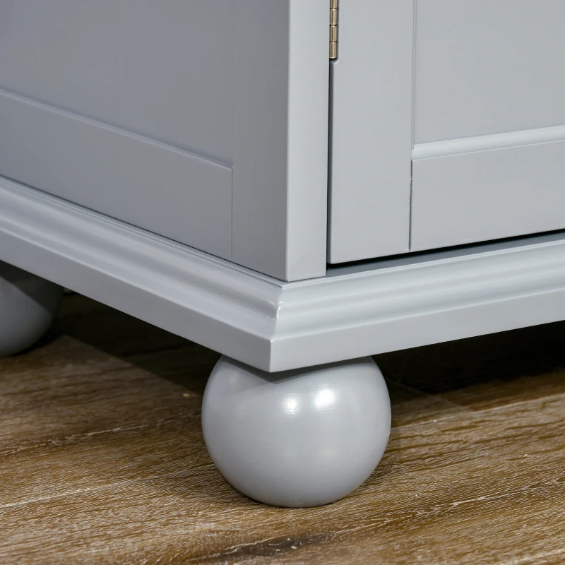 HOMCOM 52" Traditional Kitchen Pantry, Floor Storage Cabinet, Small Cupboard Organizer with Adjustable Shelves and 4-Doors for Dining Room, Living Room, Grey